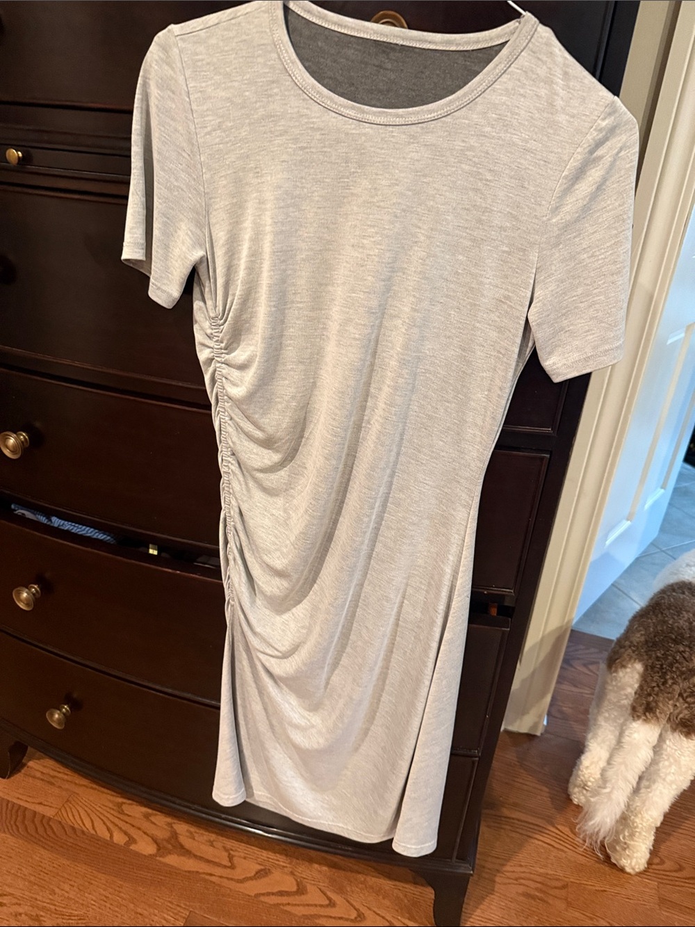 Light Gray Ruched Side Short Sleeve Women's Dress
